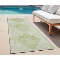 Photo of 8' Runner Mint Green Geometric Washable Non Skid Indoor Outdoor Runner Rug