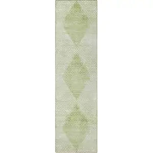 Photo of 8' Runner Mint Green Geometric Washable Non Skid Indoor Outdoor Runner Rug