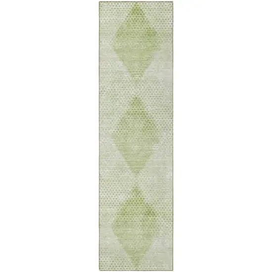 Mint Green Geometric Washable Non Skid Indoor Outdoor Runner Rug Photo 5