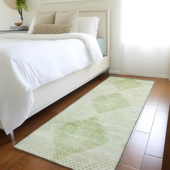 Mint Green Geometric Washable Non Skid Indoor Outdoor Runner Rug Photo 9