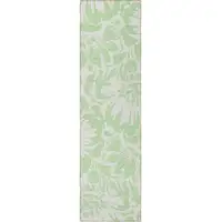 Photo of 8' Runner Mint Green and Ivory Floral Washable Non Skid Indoor Outdoor Runner Rug