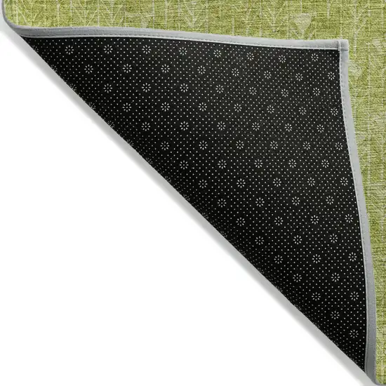 Moss Green Geometric Washable Non Skid Indoor Outdoor Runner Rug Photo 6