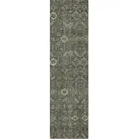 Photo of 8' Runner Moss Green and Gray Floral Washable Non Skid Indoor Outdoor Runner Rug