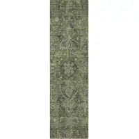 Photo of 8' Runner Moss Green and Gray Oriental Washable Non Skid Indoor Outdoor Runner Rug