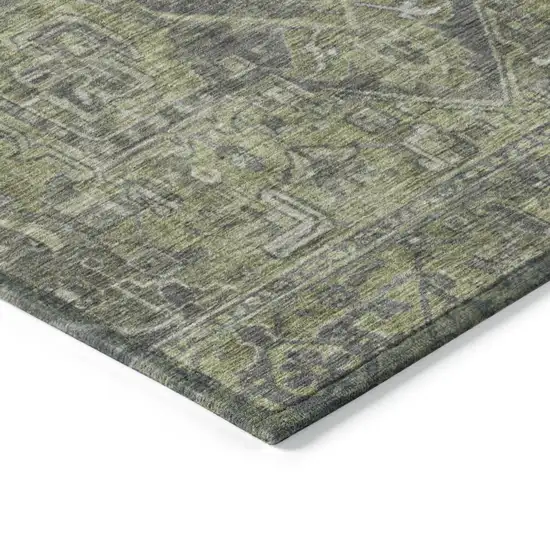 8' Runner Moss Green and Gray Oriental Washable Non Skid Indoor Outdoor Runner Rug Photo 7