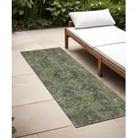 Photo of 8' Runner Moss Green and Gray Oriental Washable Non Skid Indoor Outdoor Runner Rug