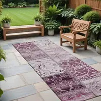 Photo of 8' Runner Mountbatten Pink Patchwork Washable Non Skid Indoor Outdoor Runner Rug