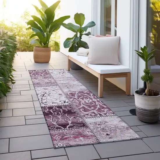 8' Runner Mountbatten Pink Patchwork Washable Non Skid Indoor Outdoor Runner Rug Photo 8