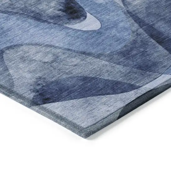 8' Runner Navy Blue Abstract Washable Non Skid Indoor Outdoor Runner Rug Photo 5