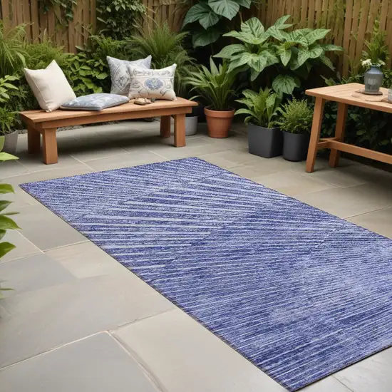 8' Runner Navy Blue Abstract Washable Non Skid Indoor Outdoor Runner Rug Photo 1