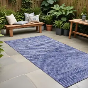 Photo of 8' Runner Navy Blue Abstract Washable Non Skid Indoor Outdoor Runner Rug