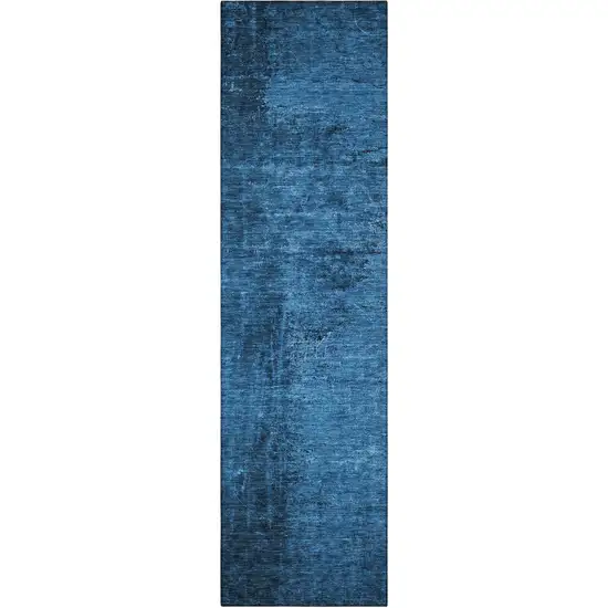 8' Runner Navy Blue Abstract Washable Non Skid Indoor Outdoor Runner Rug Photo 5