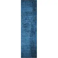 Photo of 8' Runner Navy Blue Abstract Washable Non Skid Indoor Outdoor Runner Rug