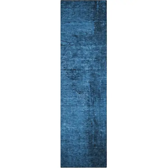 8' Runner Navy Blue Abstract Washable Non Skid Indoor Outdoor Runner Rug Photo 2