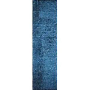 Photo of 8' Runner Navy Blue Abstract Washable Non Skid Indoor Outdoor Runner Rug