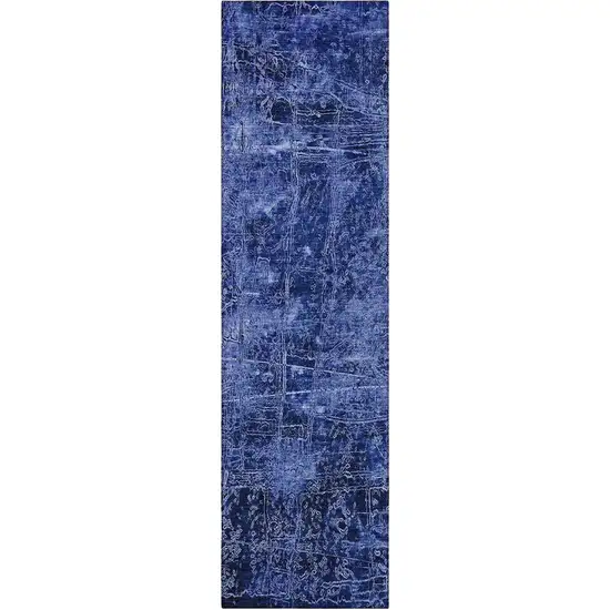 Navy Blue Abstract Washable Non Skid Indoor Outdoor Runner Rug Photo 4