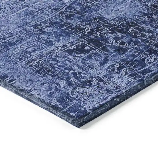 Navy Blue Abstract Washable Non Skid Indoor Outdoor Runner Rug Photo 7