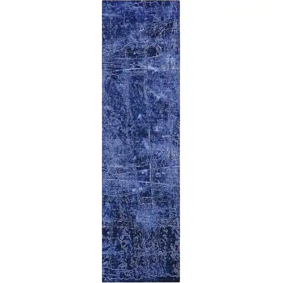 8' Runner Navy Blue Abstract Washable Non Skid Indoor Outdoor Runner Rug Photo 2