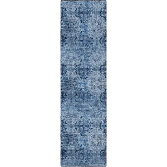 8' Runner Navy Blue Floral Medallion Washable Non Skid Indoor Outdoor Runner Rug Photo 2