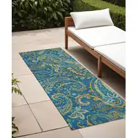 Photo of 8' Runner Navy Blue Paisley Washable Non Skid Indoor Outdoor Runner Rug