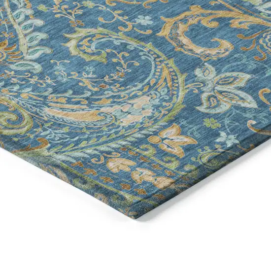 8' Runner Navy Blue Paisley Washable Non Skid Indoor Outdoor Runner Rug Photo 7