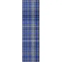 Photo of 8' Runner Navy Blue Plaid Washable Non Skid Indoor Outdoor Runner Rug