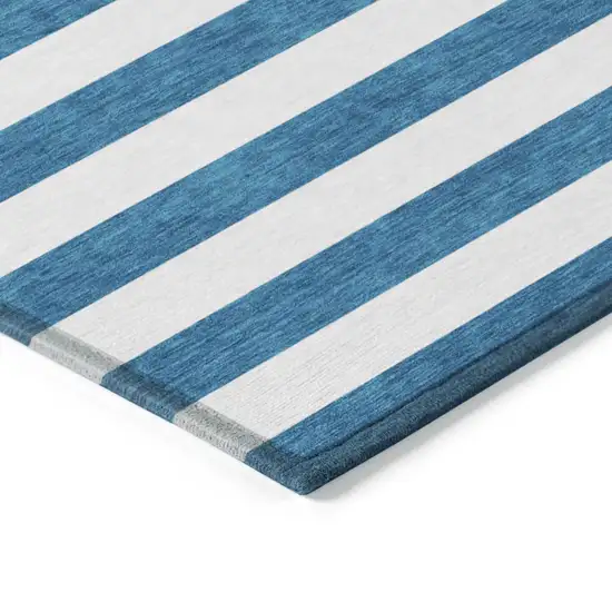 Navy Blue Striped Washable Non Skid Indoor Outdoor Runner Rug Photo 7