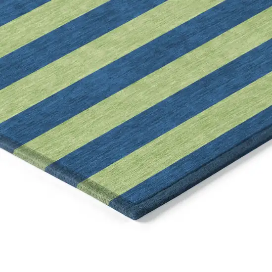 Navy Blue Striped Washable Non Skid Indoor Outdoor Runner Rug Photo 7