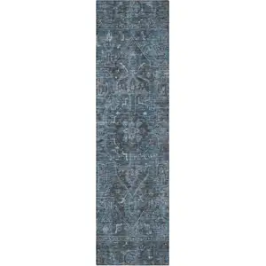 Photo of 8' Runner Navy and Black Oriental Washable Non Skid Indoor Outdoor Runner Rug