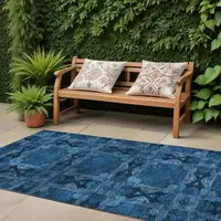 Photo of 8' Runner Navy and Gray Floral Medallion Washable Non Skid Indoor Outdoor Runner Rug