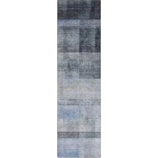 8' Runner Navy and Gray Ombre Washable Non Skid Indoor Outdoor Runner Rug Photo 5