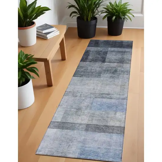 Navy and Gray Ombre Washable Non Skid Indoor Outdoor Runner Rug Photo 1