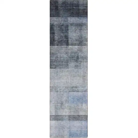 8' Runner Navy and Gray Ombre Washable Non Skid Indoor Outdoor Runner Rug Photo 2