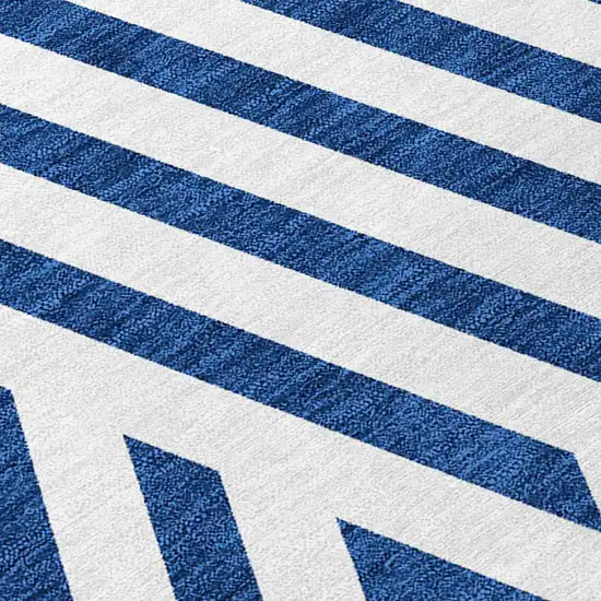 Navy and White Geometric Washable Non Skid Indoor Outdoor Runner Rug Photo 8