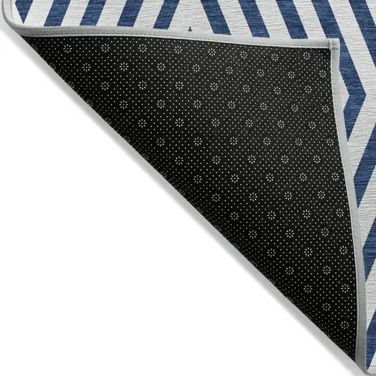 Navy and White Geometric Washable Non Skid Indoor Outdoor Runner Rug Photo 4