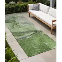 Photo of 8' Runner Olive Green Abstract Washable Non Skid Indoor Outdoor Runner Rug