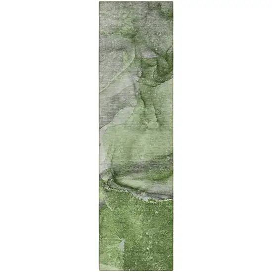 8' Runner Olive Green Abstract Washable Non Skid Indoor Outdoor Runner Rug Photo 5