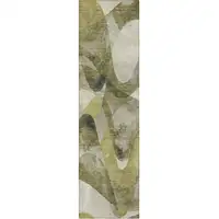 Photo of 8' Runner Olive Green Abstract Washable Non Skid Indoor Outdoor Runner Rug