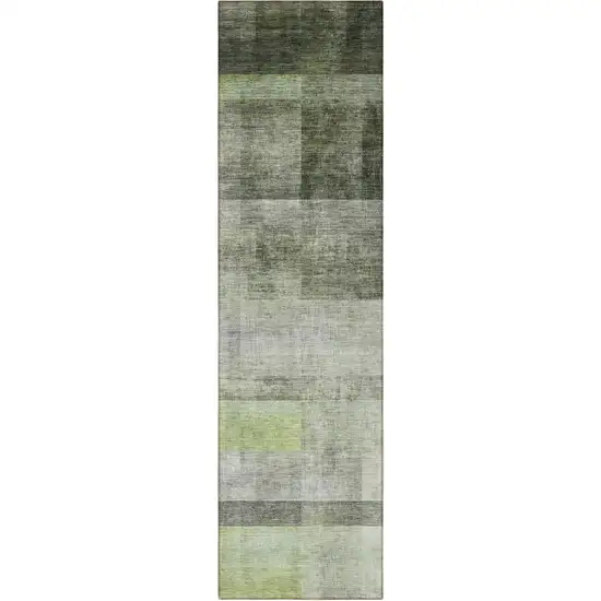 Olive Green Ombre Washable Non Skid Indoor Outdoor Runner Rug Photo 5