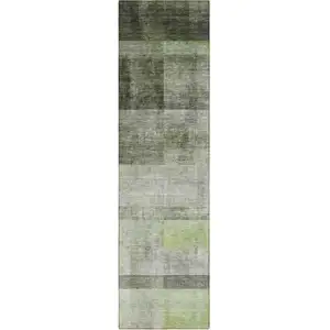 Photo of 8' Runner Olive Green Ombre Washable Non Skid Indoor Outdoor Runner Rug