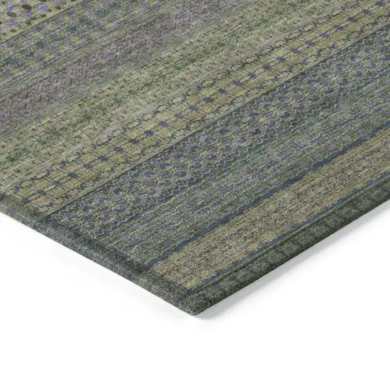 8' Runner Olive Green Striped Washable Non Skid Indoor Outdoor Runner Rug Photo 5