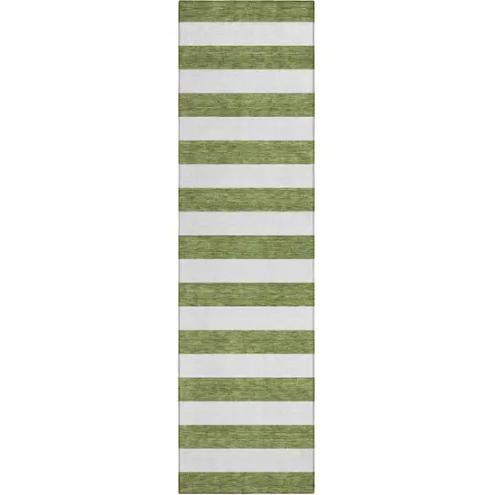 8' Runner Olive Green Striped Washable Non Skid Indoor Outdoor Runner Rug Photo 2