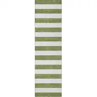 Photo of 8' Runner Olive Green Striped Washable Non Skid Indoor Outdoor Runner Rug