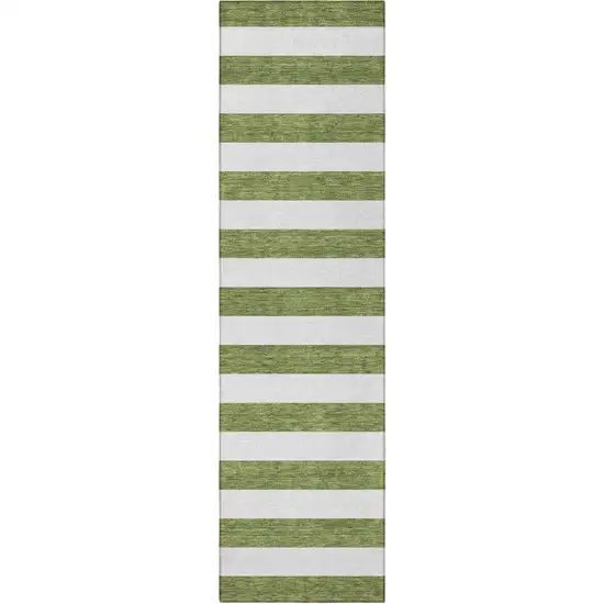 8' Runner Olive Green Striped Washable Non Skid Indoor Outdoor Runner Rug Photo 4