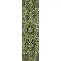 Photo of 8' Runner Olive Green and Dark Green Oriental Washable Non Skid Indoor Outdoor Runner Rug