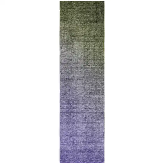 Olive Green and Purple Ombre Washable Non Skid Indoor Outdoor Runner Rug Photo 5