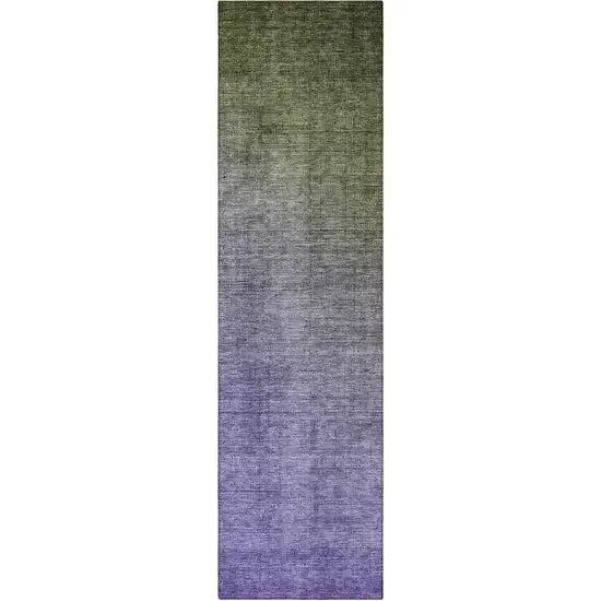 8' Runner Olive Green and Purple Ombre Washable Non Skid Indoor Outdoor Runner Rug Photo 5