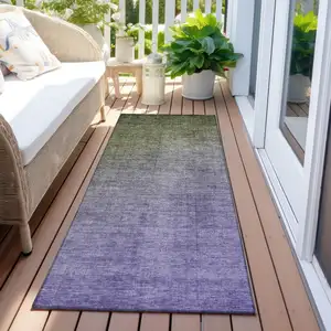 Photo of 8' Runner Olive Green and Purple Ombre Washable Non Skid Indoor Outdoor Runner Rug