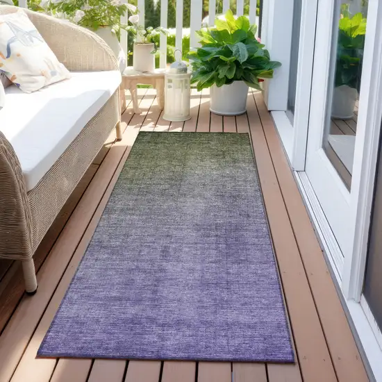 8' Runner Olive Green and Purple Ombre Washable Non Skid Indoor Outdoor Runner Rug Photo 8