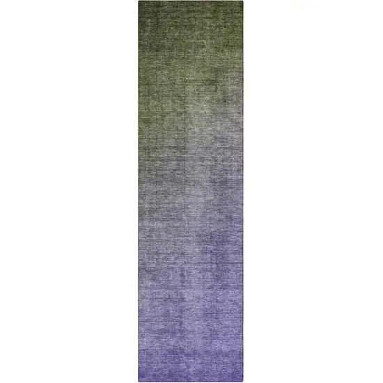 8' Runner Olive Green and Purple Ombre Washable Non Skid Indoor Outdoor Runner Rug Photo 2